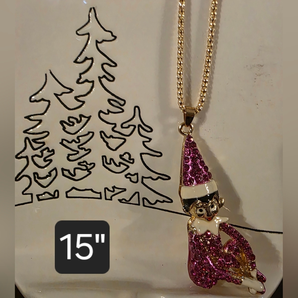 BETSY JOHNSON Pink and Gold tone Elf Pendant Necklace